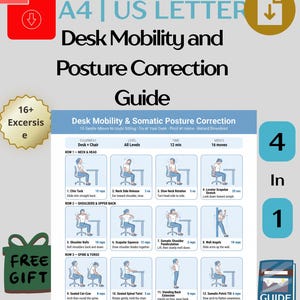 Desk Stretches Printable PDF | 30 Day Posture Correction Challenge | Office Mobility Workout Program | Neck & Back Pain Relief