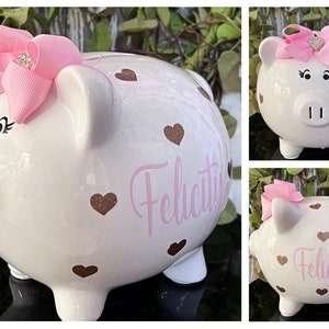 Personalized Heart Light Pink banks for girls, girl bank, piggy bank, Pink heart bank, Baby shower bank, baby's first piggy bank, valentines