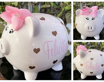 Personalized Heart Light Pink banks for girls, girl bank, piggy bank, Pink heart bank, Baby shower bank, baby's first piggy bank, valentines