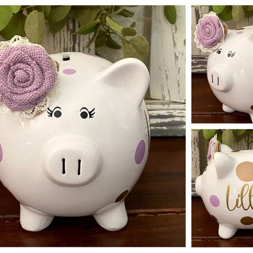 Personalized Large Piggy Banks for Girls Light Pink and Gold Etsy