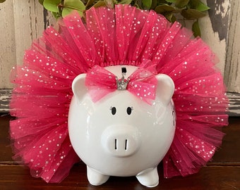 Large Personalized Hot Pink star Piggy bank, piggy banks for girls, Star tutu bank, piggy bank, ballerina bank, piggy bank,baby shower piggy