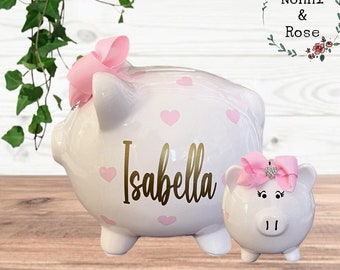 Personalized Heart Piggy bank, Coral heart banks for girls, girl bank, piggy bank, heart bank, Baby shower bank, baby's first piggy bank