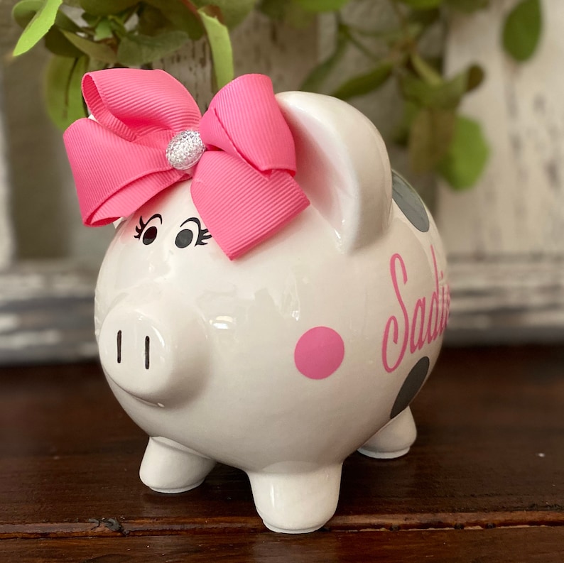 Personalized Large Piggy Bank Banks for Girls Glitter Polka Etsy