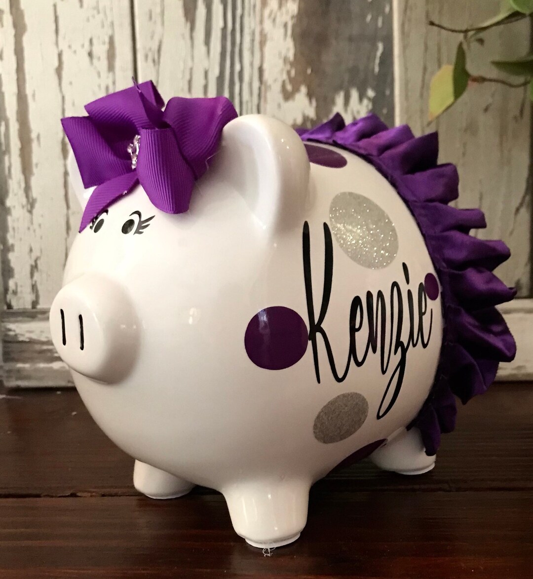 Large Personalized Piggy Banks for Girlspurple and Silver Etsy