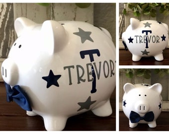 Large Personalized piggy bank, star piggy bank, banks for boys, piggy bank, money counter, coin holder