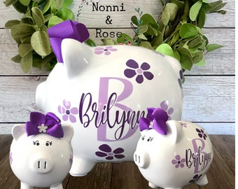 Personalized Flower Piggy Banks for girls, banks for girls, girl bank, piggy bank, Daisy bank, Baby shower bank, baby's first piggy bank