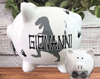 Personalized Boys Piggy Bank, piggy banks for boys, Dinosaur piggy bank, college fund, T Rex bank ,money counter, coin holder