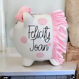 Personalized Light Pink Piggy bank,polka dot piggy bank, banks for girls, banks for boys, glitter piggy banks, piggy bank, tutu piggy bank