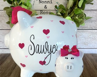 Personalized Heart Piggy Bank, Piggy banks for girls, Piggy Bank, Valentines day heart bank, initial bank, baby's first piggy bank, boy bank