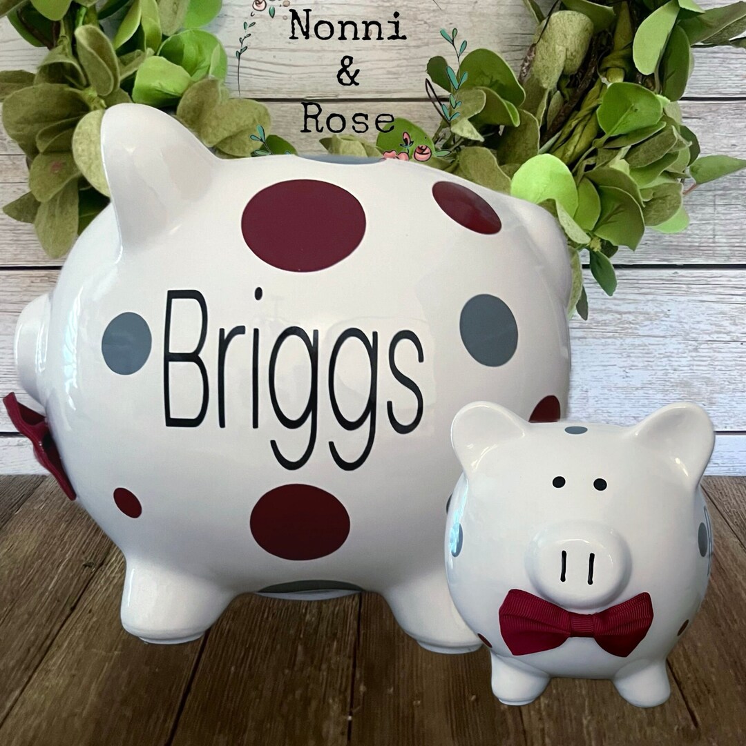 Piggy banks for boys personalized piggy banks for boys burgundy and