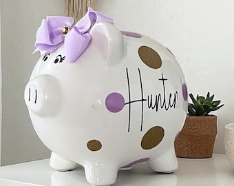 Personalized  Piggy Banks for girls - piggy banks - piggy bank for kids -  polka dots bank - Baby's first birthday  bank - kids piggy bank