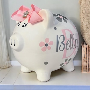 Personalized Flower Piggy Banks for girls, banks for girls, girl bank, piggy bank, Daisy bank, Baby shower bank, baby&#39;s first piggy bank