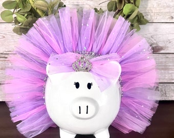 Large Piggy Bank lavender and pink sparkle piggy bank,piggy bank for girls, birthday, custom banks, baby's first piggy bank
