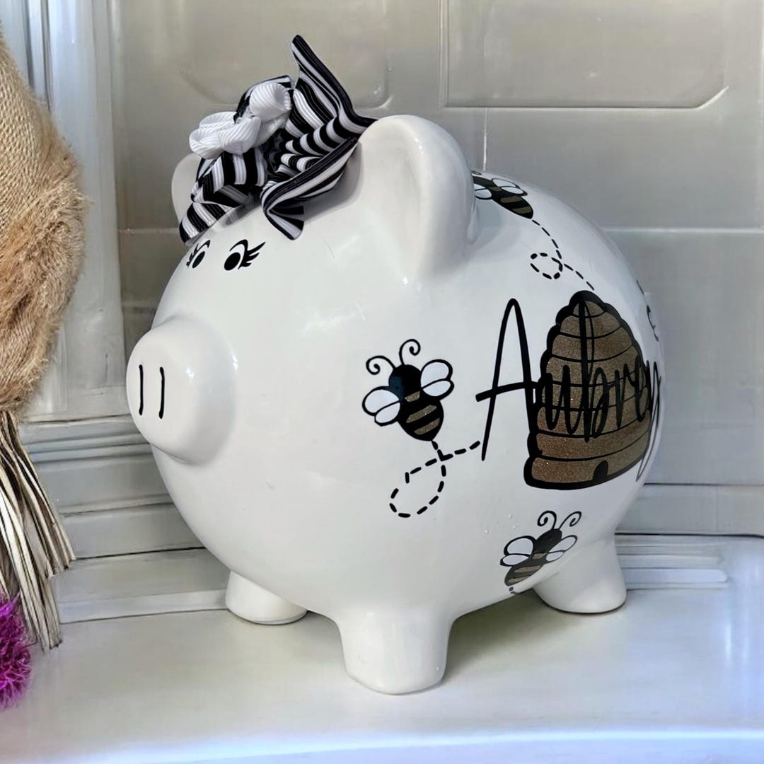 Personalized Bumblebee Piggy Bank, Piggy Bank, Bumble Bee Hive