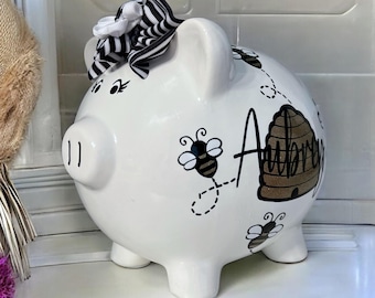 Personalized Bumblebee Piggy Bank, Piggy Bank, Bumble Bee Hive