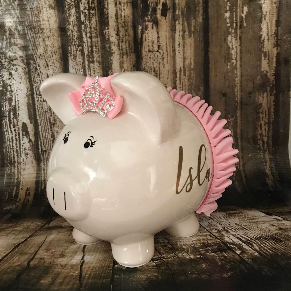 LARGE Personalized Pink Piggy Bank Girl Piggy Bank With Crown Etsy