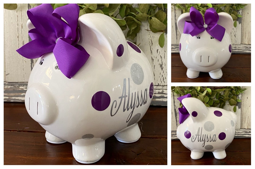 Large Personalized Piggy Banks for Girlspurple and Silver Etsy