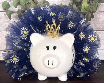 Large Personalized Daisy themed Piggy Bank,piggy banks for girls,Dancer bank,tutu bank,tulle tutu,piggy bank,1st bank,baby shower gift
