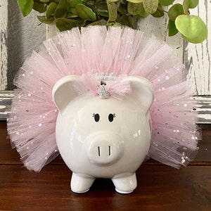 Personalized Light Pink Piggy Bank, Pink tutu, piggy banks for girls, Piggy bank, custom banks, baby's first piggy bank image 2
