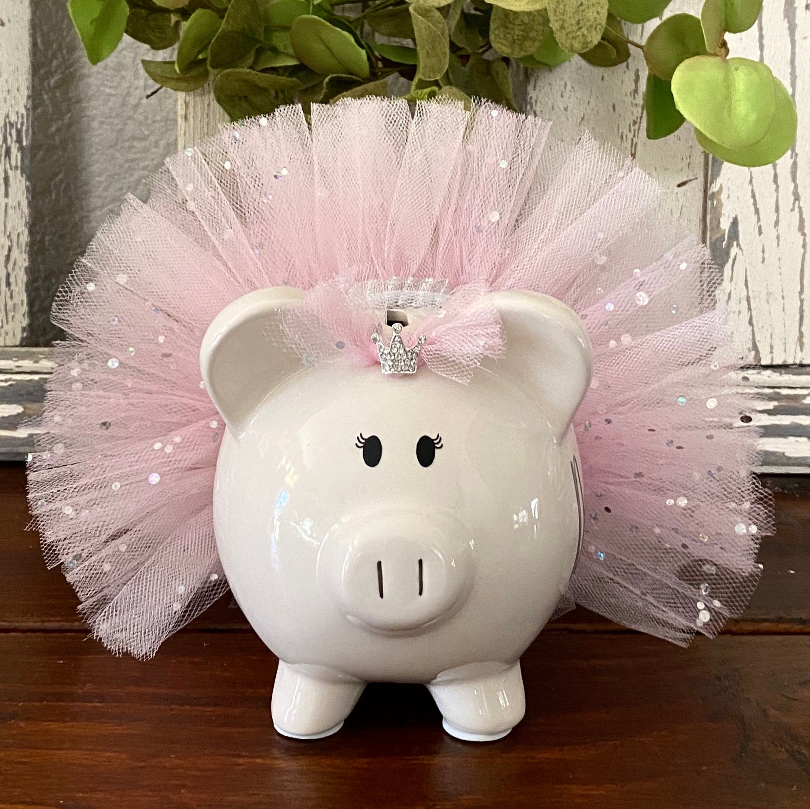 Personalized Light Pink Piggy Bank, Pink tutu, piggy banks for girls, Piggy bank, custom banks, baby's first piggy bank