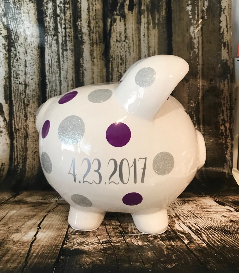 Large Personalized Piggy Banks for Girlspurple and Silver Etsy