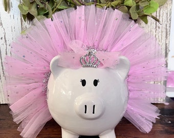 Personalized Light Pink Piggy Bank,Pink tutu,piggy banks for girls,Piggy bank,custom banks, baby's first piggy bank
