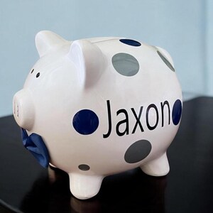 Guys N Gals - Gray Multi Dot Piggy Bank - With Name