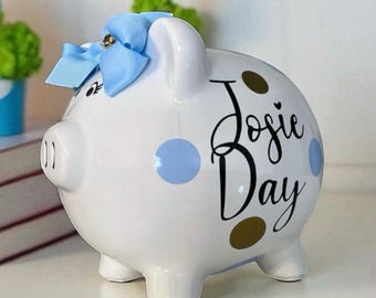 Personalized Piggy Banks for girls - piggy bank - banks for kids -  polka dots piggy - Baby's first birthday - kids piggy bank - unisex bank