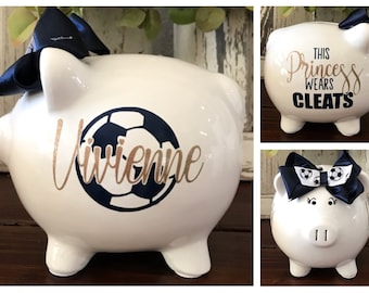 Personalized soccer piggy banks for girls, piggy bank, sports piggy bank, soccer bank, girls soccer bank, piggy banks for girls personalized