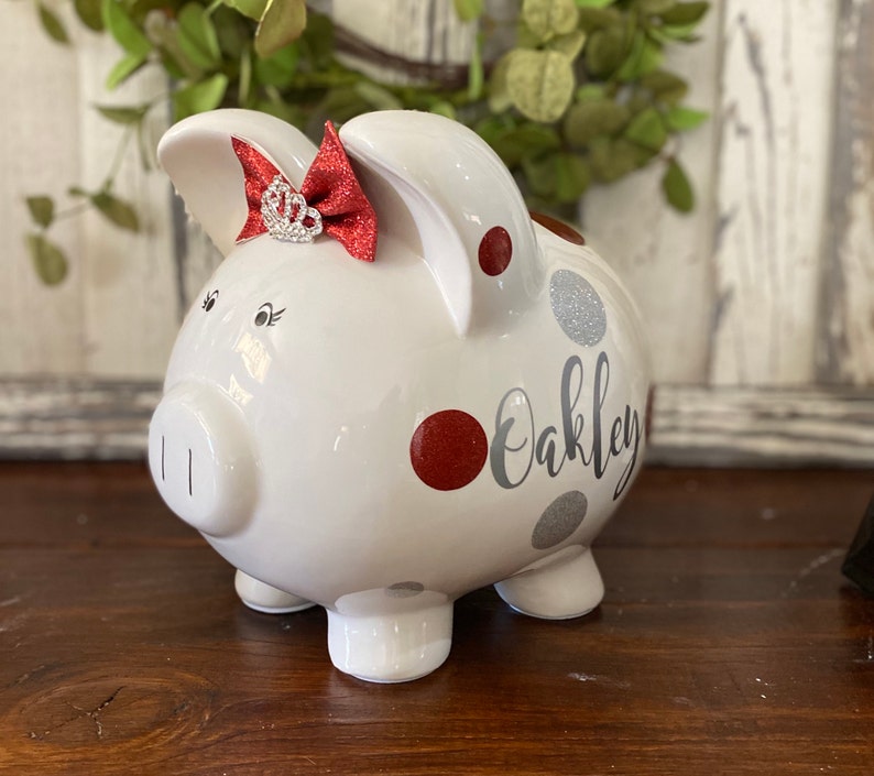 Personalized piggy banks for girls piggy bank Red and gold Etsy