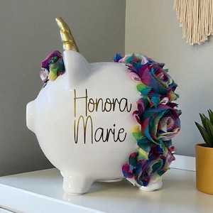 LARGE Personalized Unicorn Piggy Banks for girls, tutu banks, piggy bank, unisex piggy banks, tutu banks for kids, whimsical piggy banks