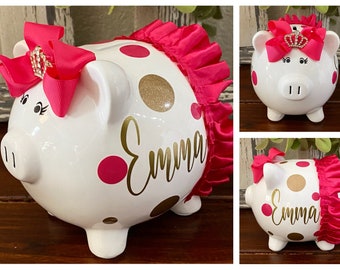 Personalized Large Piggy Bank, Purple and silver Polka dot bank, piggy banks for girls,polka dot bank bank,girls bank,baby shower,piggy bank