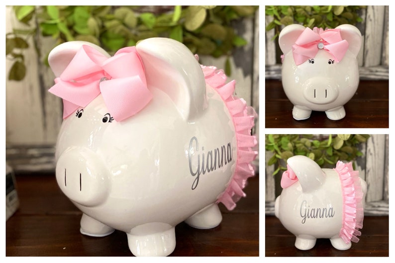Large Personalized pink polka dot piggy bank girl bank Etsy