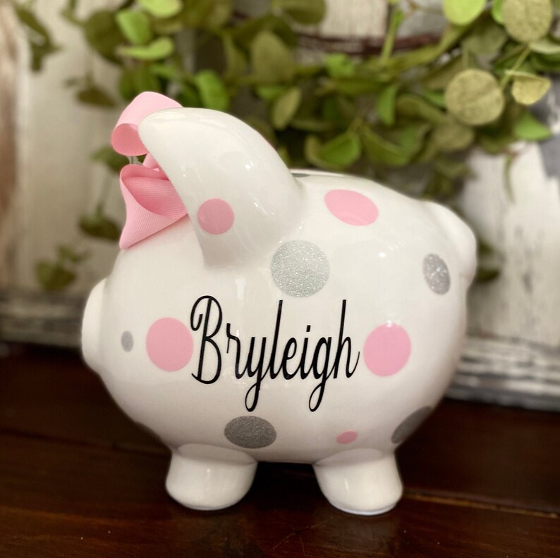 Extra Large Personalized Piggy Bank Light Pink Polka Dot Etsy