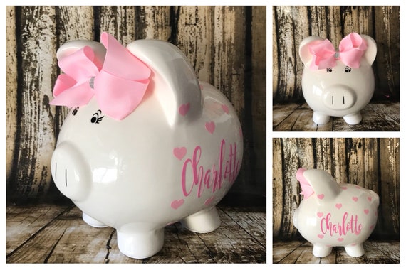 Large Personalized Piggy Bankpink Heart Piggy Bankbanks For Etsy