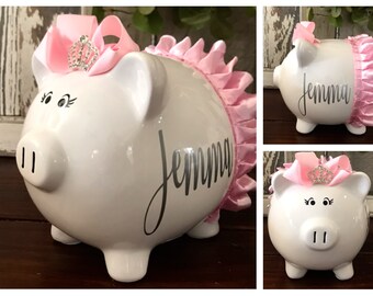 Large personalize pink piggy bank, piggy banks for girls, piggy bank, savings bank, first piggy bank, baby shower bank, graduation gift