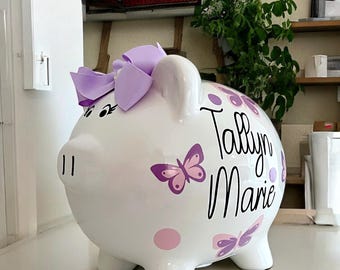 Personalized Butterfly piggy bank,banks for girls,piggy bank,butterfly nursery gift,1st piggy bank,butterfly themed baby, dragonfly