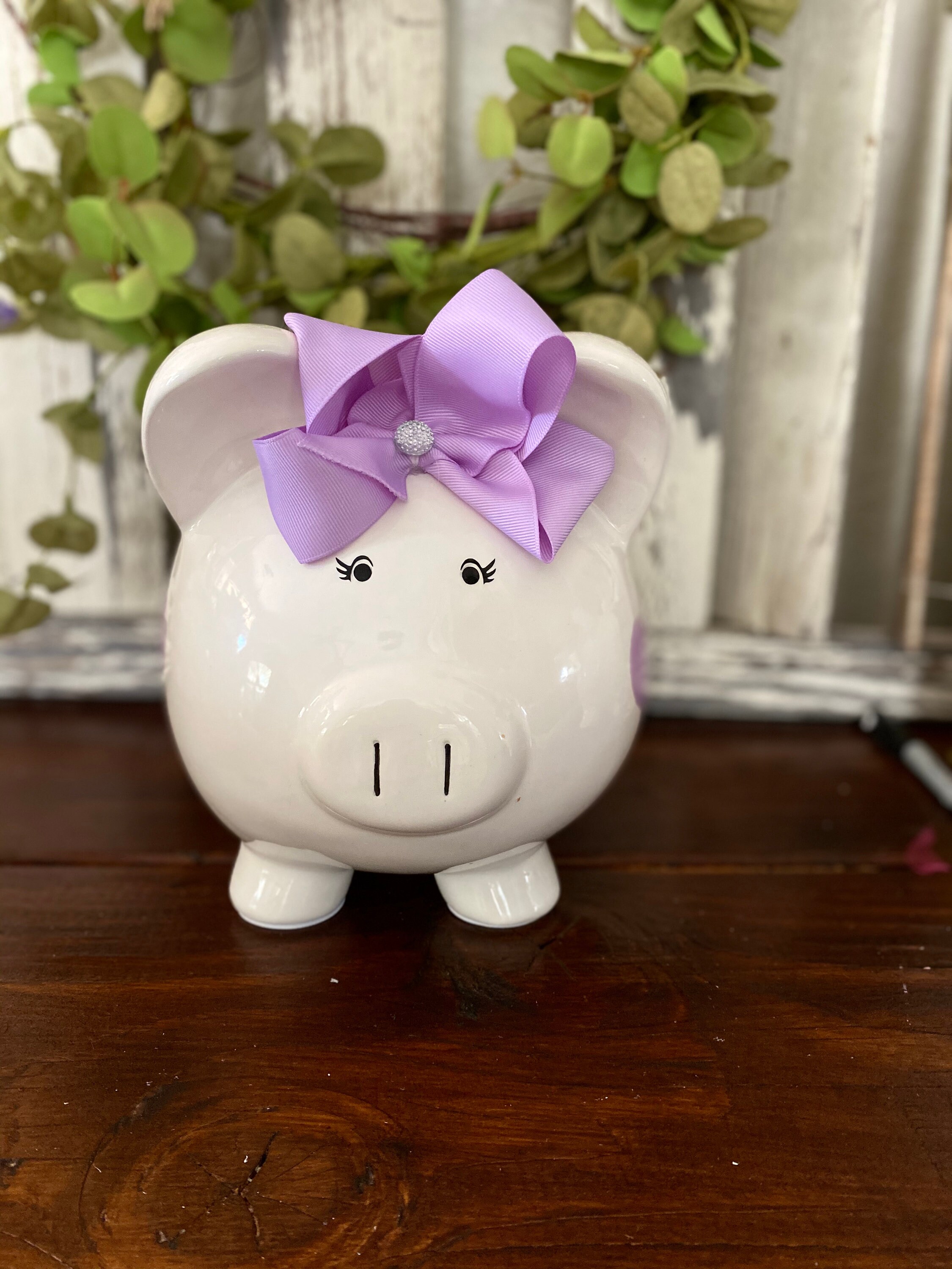 Extra Large piggy bank Lavender and Gray polka dot piggy Etsy