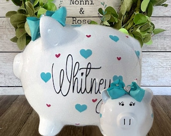 Personalized Heart Piggy Bank, piggy banks for girls, girl bank, piggy bank, initial bank, banks for boys, baby's first piggy bank, Hearts