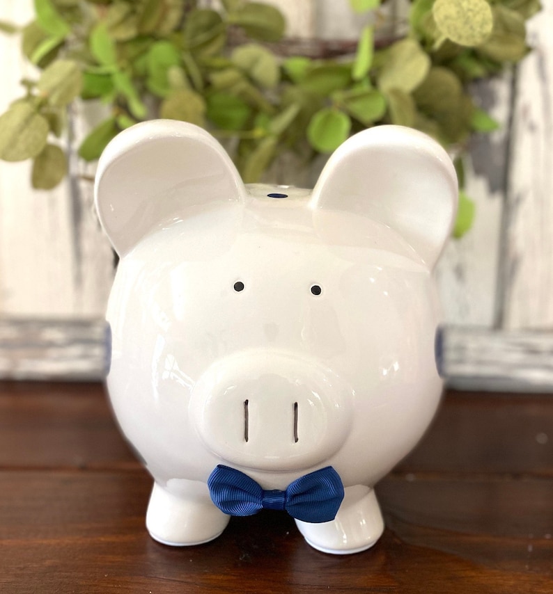Personalized Large Piggy Bank for Boys Dark Blue Gray Polka Etsy