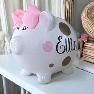 Personalized Piggy Banks for girls, piggy bank for kids, Light Pink polka dots, Baby's first birthday, piggy bank, kids piggy bank