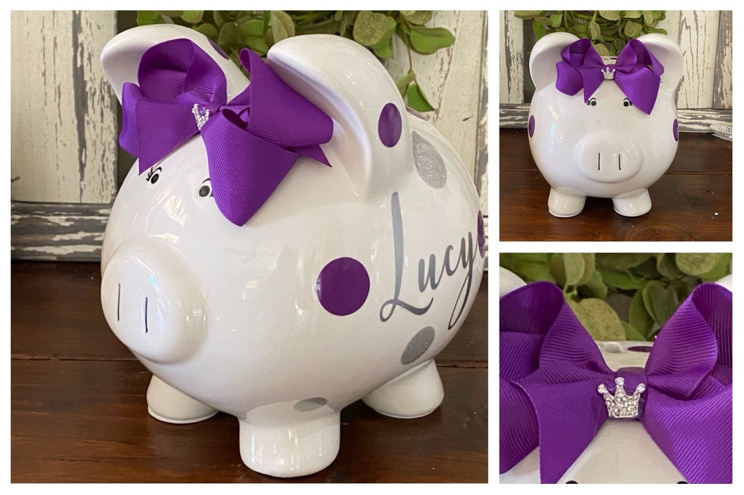 Large Personalized Piggy Banks for Girlspurple and Silver Etsy