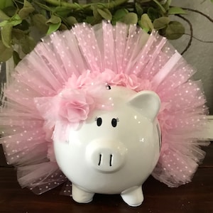Large Personalized Light Pink polka dot tulle tutu, piggy bank,banks for Girls, piggy bank,,ballerina dancer bank, polka dot bank