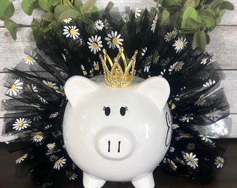 Large Personalized Daisy themed Piggy Bank,piggy banks for girls,Dancer bank,tutu bank,tulle tutu,piggy bank,1st bank,baby shower gift