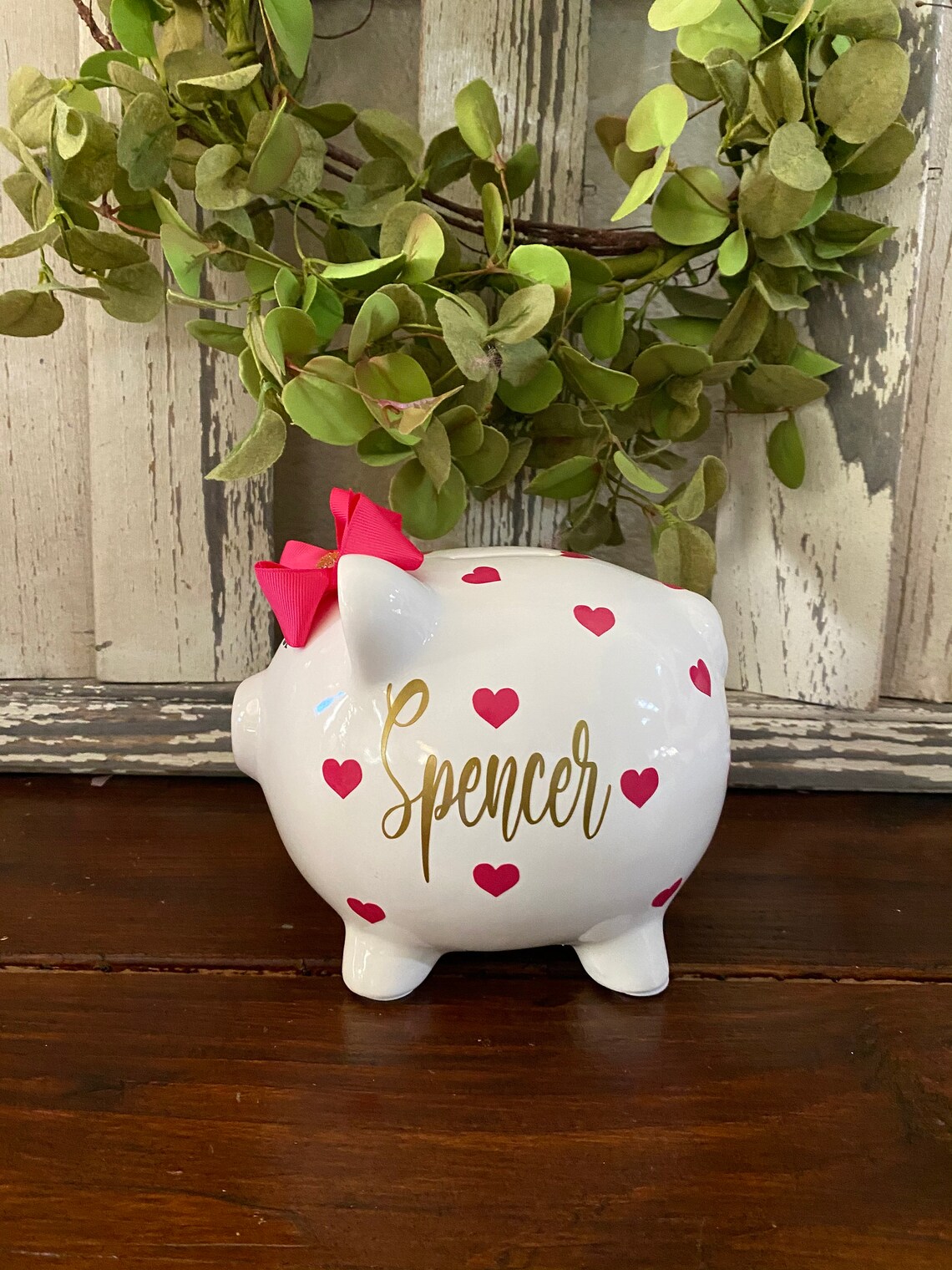 Personalized Heart Piggy Bank Hot Pink