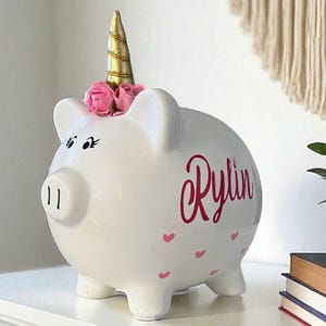 Personalized Unicorn Piggy Banks for girls ,heart piggy bank, piggy bank, unisex banks, piggy banks for kids, pink heart bank, valentines