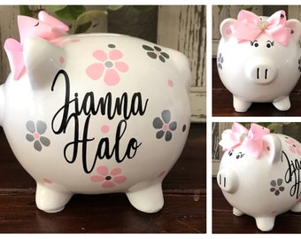 Personalized Flower Piggy Banks for girls, banks for girls, girl bank, piggy bank, Daisy bank, Baby shower bank, baby's first piggy bank