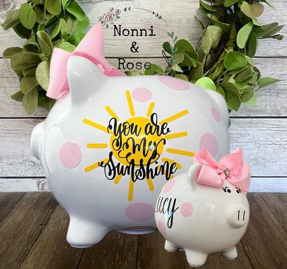 Large Custom Piggy Bank for Girls You Are My Sunshine Piggy Bank With Pink Polka Dot Bow. Etsy UK