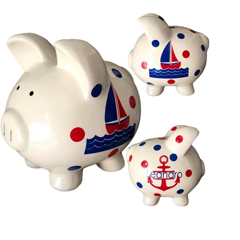 Personalized Large Piggy Bank sailing boat nautical boy Etsy