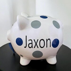 Guys N Gals - Gray Multi Dot Piggy Bank - With Name main image 1